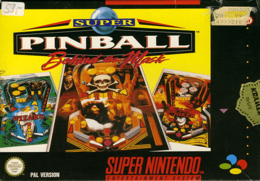 Super Pinball Behind the Mask box art for Super Nintendo